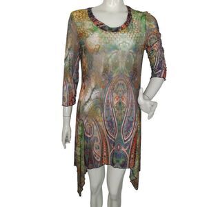 COCO + CARMEN Dress, S/M, Mesh,Color Snake/Paisley Print, Asymmetrical/Sharkbite